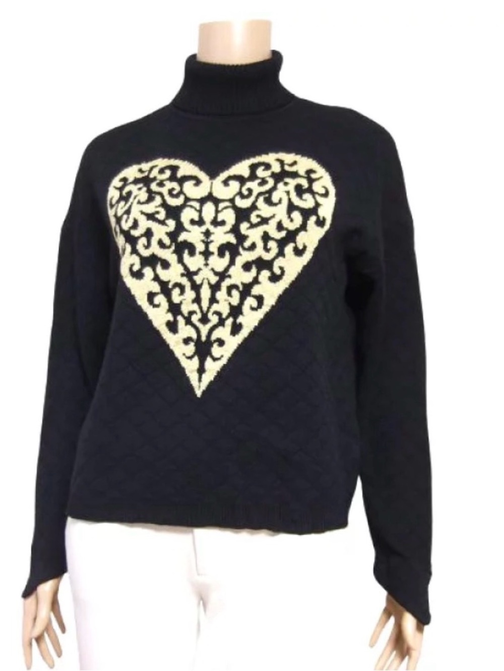 St. John Collection Heart Motif Turtleneck Sweater – Black & Gold – Size Medium - Picture 2 of 9